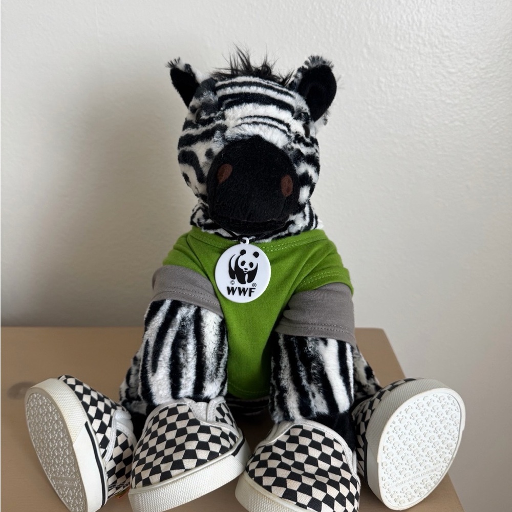 WWF Zebra Plush Toy with Green  Shirt, RETIRED